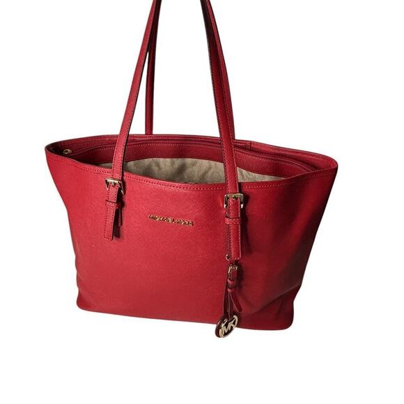Michael Kors Jet Set Large Tote Bag Saffiano Leather Red - Picture 2 of 12